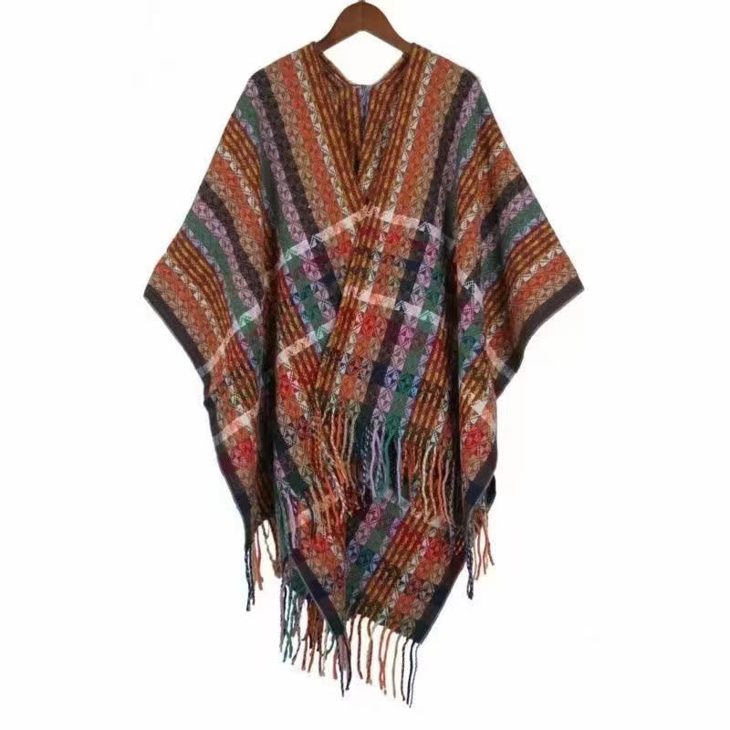 BWOOOH Tibetan Colorful Stripe Geometry Tassels Shawl Fal
