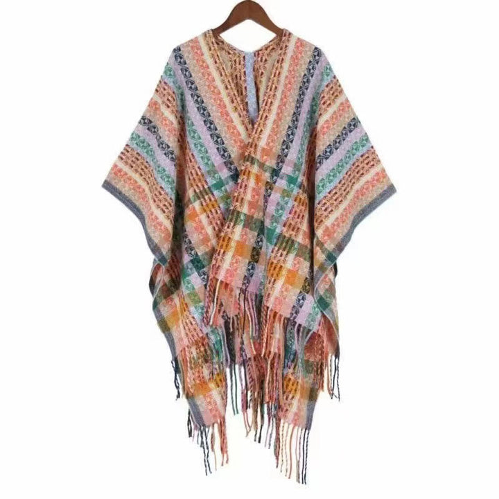 BWOOOH Tibetan Colorful Stripe Geometry Tassels Shawl Fal