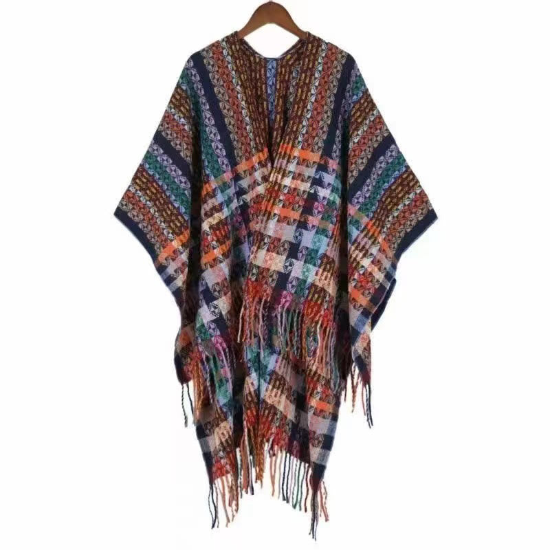 BWOOOH Tibetan Colorful Stripe Geometry Tassels Shawl Fal