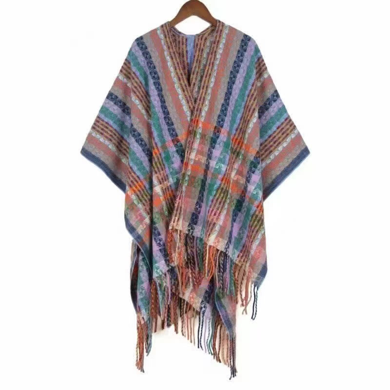BWOOOH Tibetan Colorful Stripe Geometry Tassels Shawl Fal