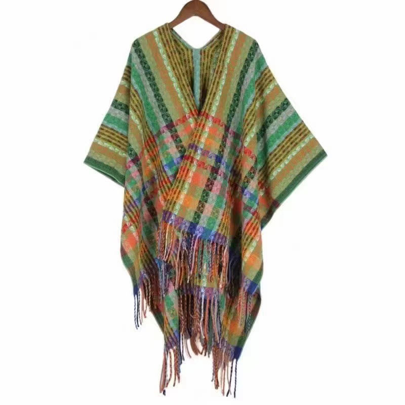 BWOOOH Tibetan Colorful Stripe Geometry Tassels Shawl Fal