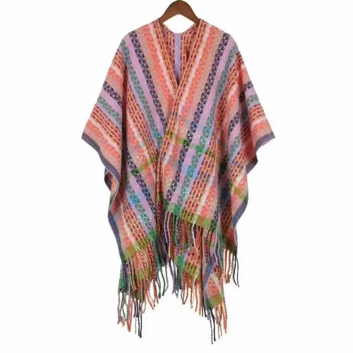 BWOOOH Tibetan Colorful Stripe Geometry Tassels Shawl Fal