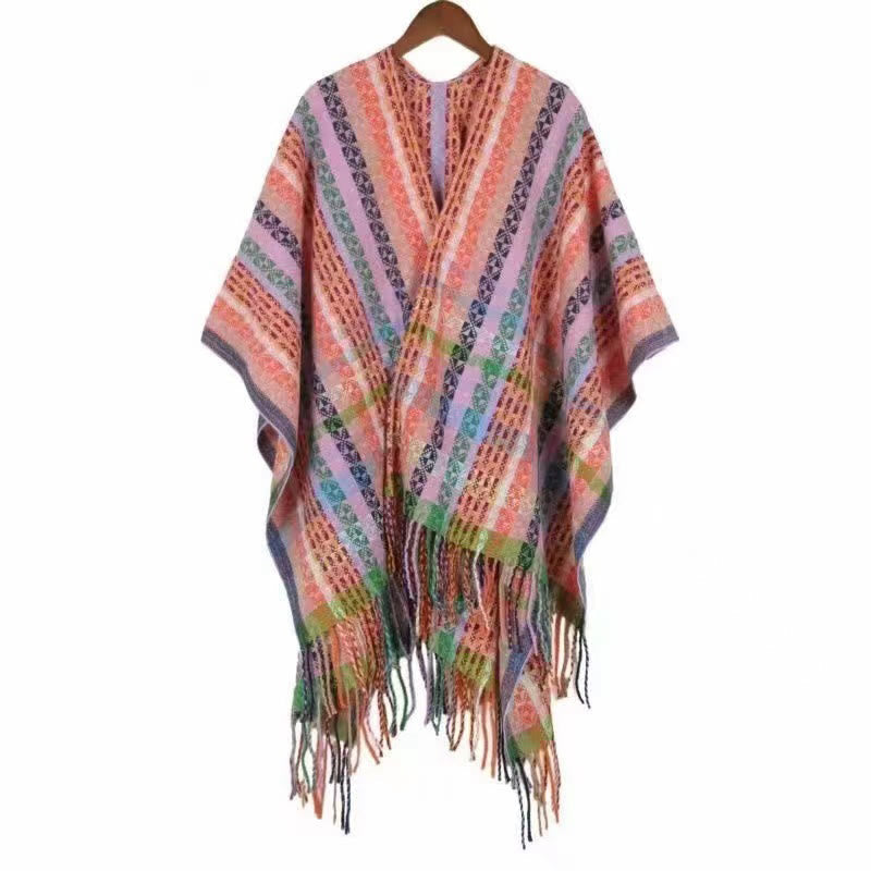 BWOOOH Tibetan Colorful Stripe Geometry Tassels Shawl Fal