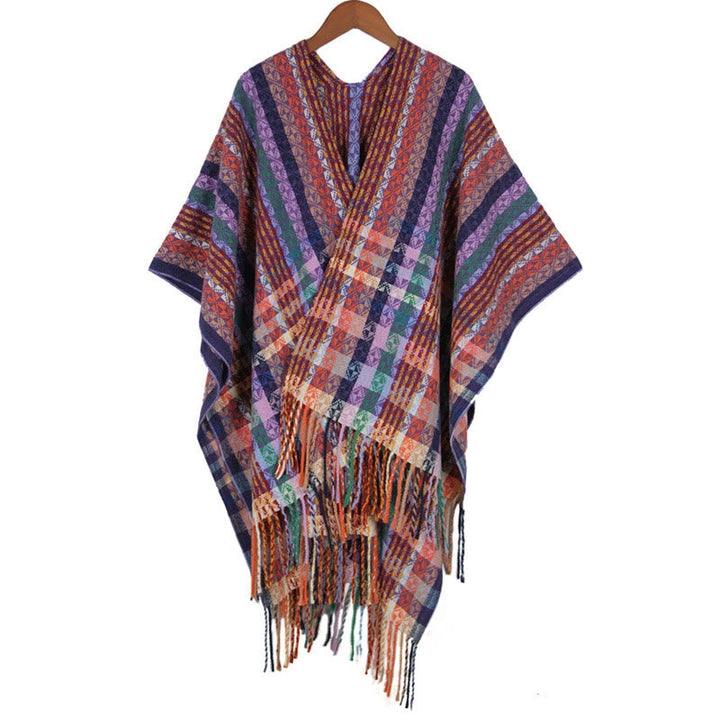 BWOOOH Tibetan Colorful Stripe Geometry Tassels Shawl Fal