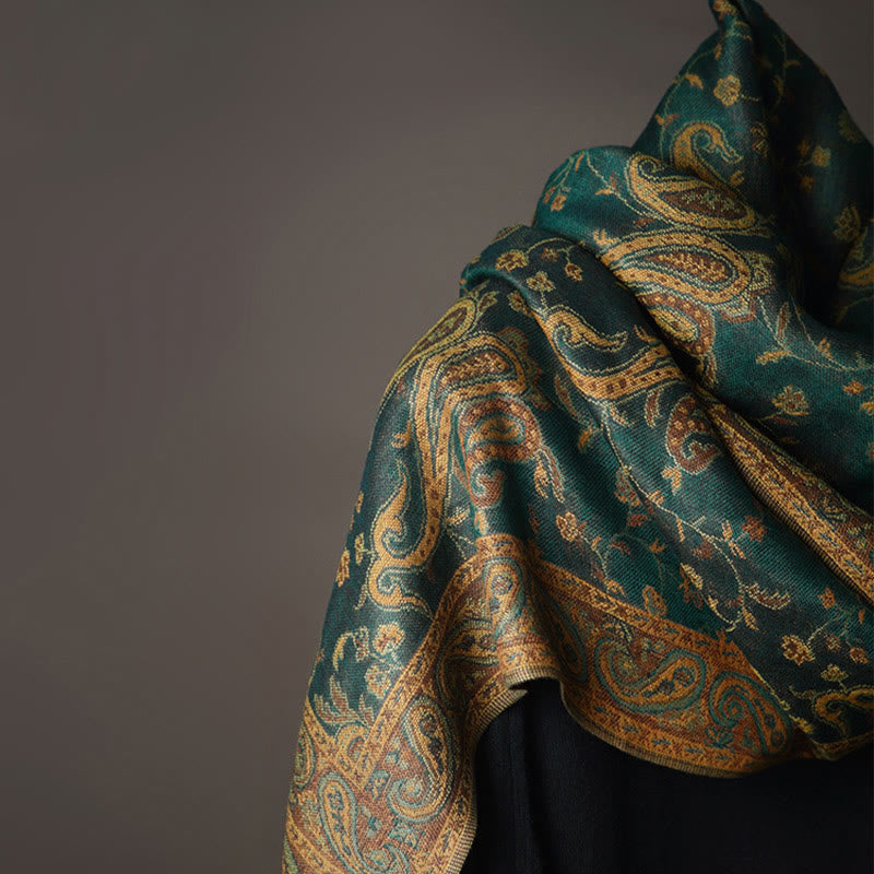 BWOOOH Tibetan Cashew Flower Vine Print Tassels Shawl Fal