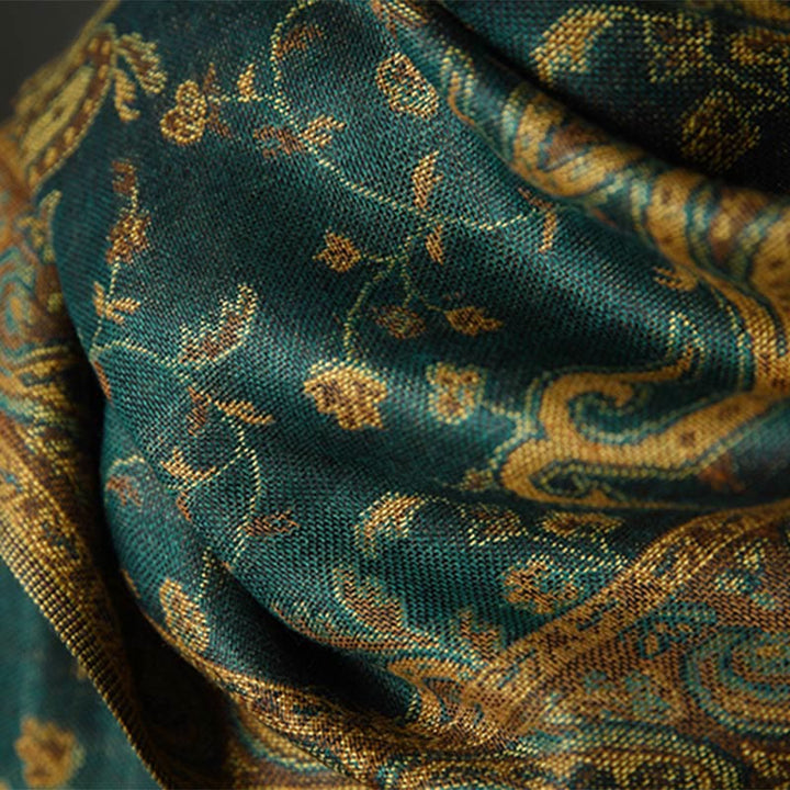 BWOOOH Tibetan Cashew Flower Vine Print Tassels Shawl Fal