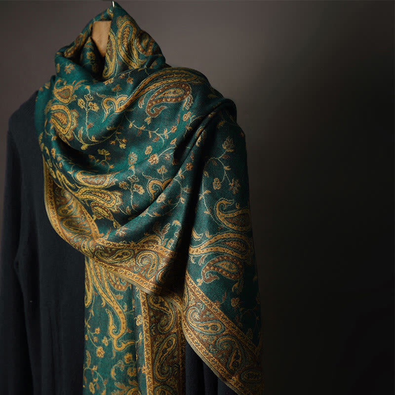 BWOOOH Tibetan Cashew Flower Vine Print Tassels Shawl Fal