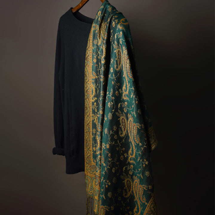 BWOOOH Tibetan Cashew Flower Vine Print Tassels Shawl Fal