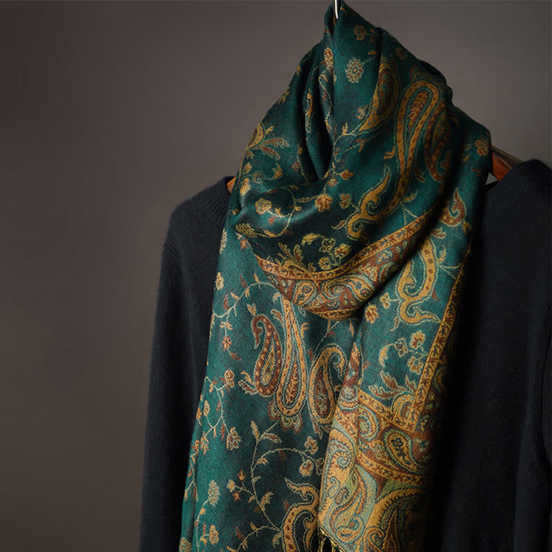 BWOOOH Tibetan Cashew Flower Vine Print Tassels Shawl Fal