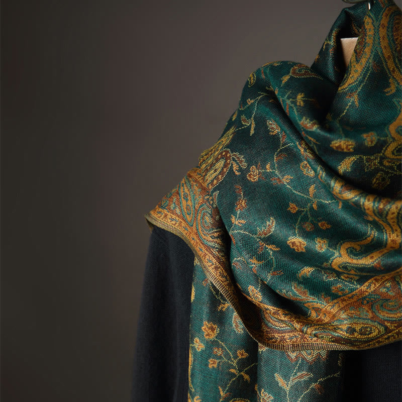 BWOOOH Tibetan Cashew Flower Vine Print Tassels Shawl Fal
