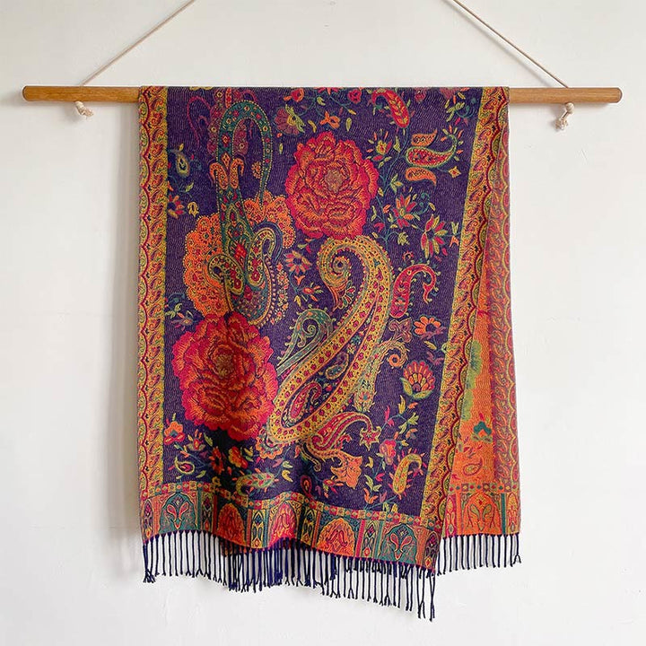 BWOOOH Tibetan Cashew Peony Flowers Vine Tassels Shawl Fa