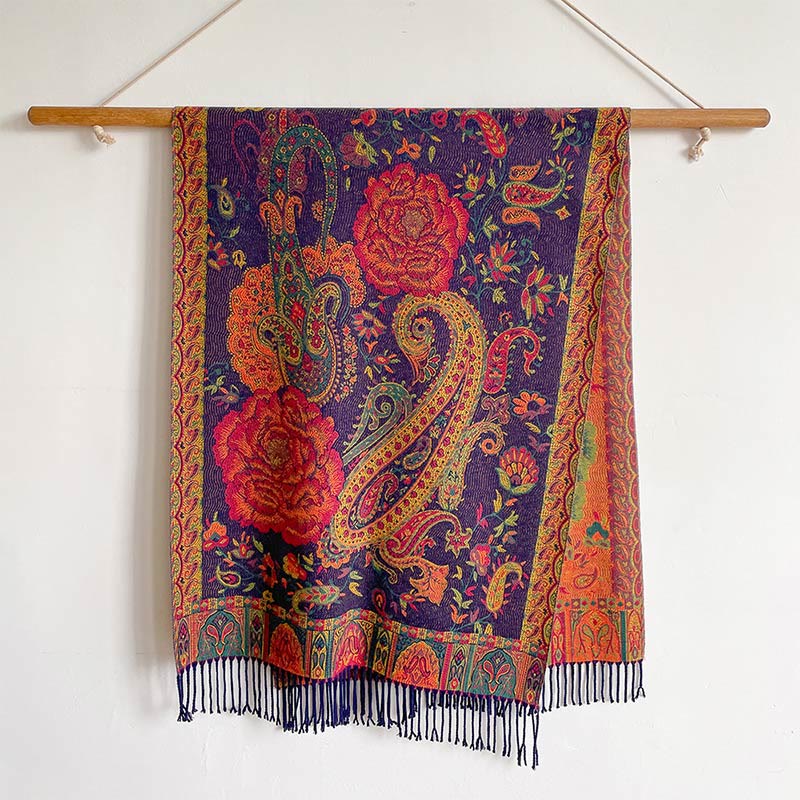 BWOOOH Tibetan Cashew Peony Flowers Vine Tassels Shawl Fa