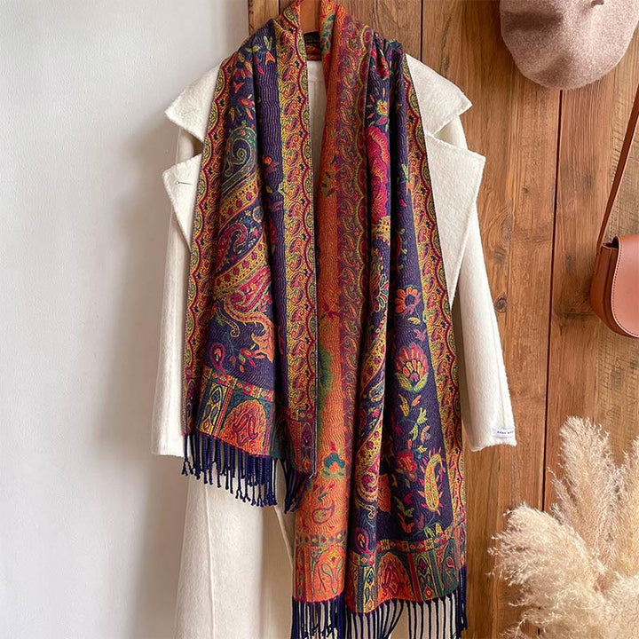 BWOOOH Tibetan Cashew Peony Flowers Vine Tassels Shawl Fa