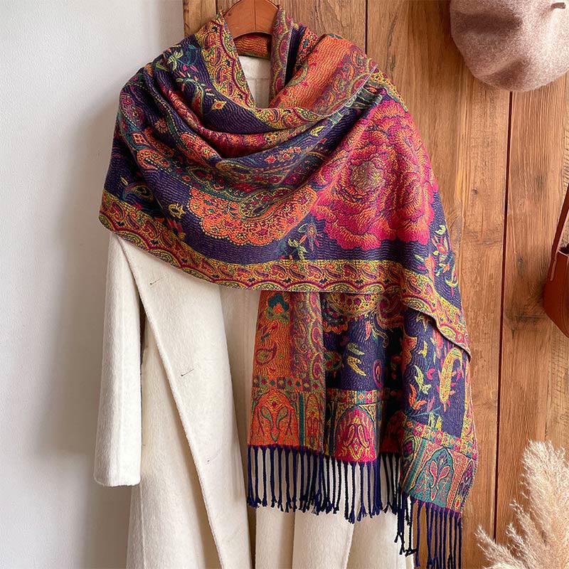 BWOOOH Tibetan Cashew Peony Flowers Vine Tassels Shawl Fa