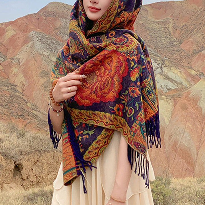 BWOOOH Tibetan Cashew Peony Flowers Vine Tassels Shawl Fa
