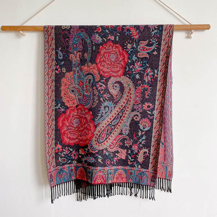 BWOOOH Tibetan Cashew Peony Flowers Vine Tassels Shawl Fa