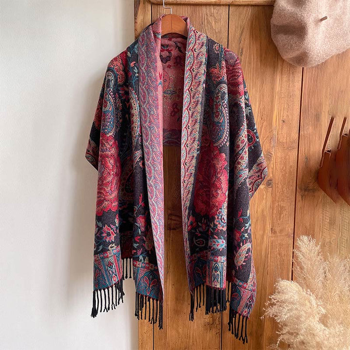 BWOOOH Tibetan Cashew Peony Flowers Vine Tassels Shawl Fa