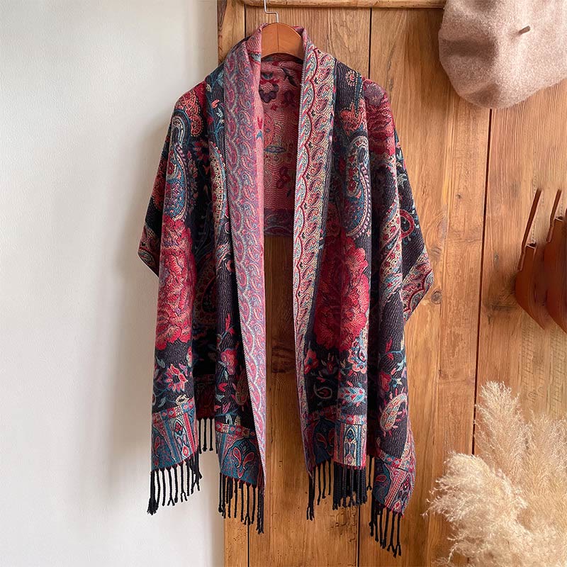 BWOOOH Tibetan Cashew Peony Flowers Vine Tassels Shawl Fa