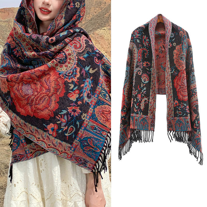 BWOOOH Tibetan Cashew Peony Flowers Vine Tassels Shawl Fa