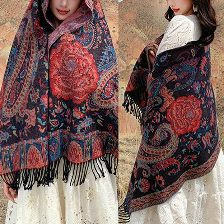 BWOOOH Tibetan Cashew Peony Flowers Vine Tassels Shawl Fa