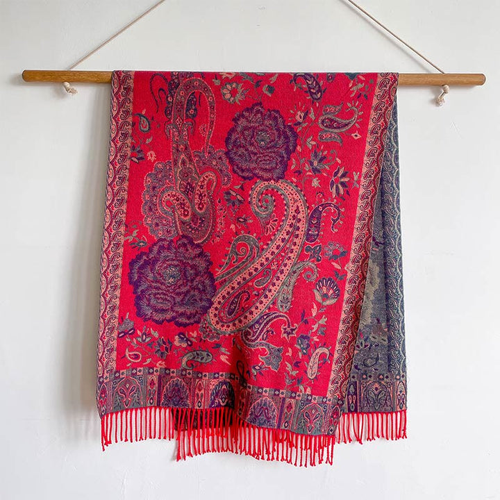 BWOOOH Tibetan Cashew Peony Flowers Vine Tassels Shawl Fa