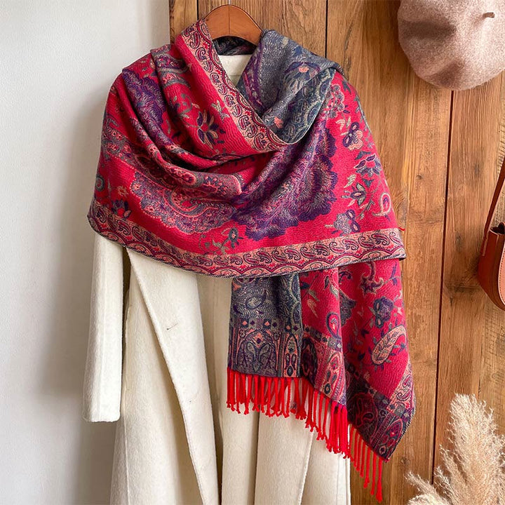BWOOOH Tibetan Cashew Peony Flowers Vine Tassels Shawl Fa