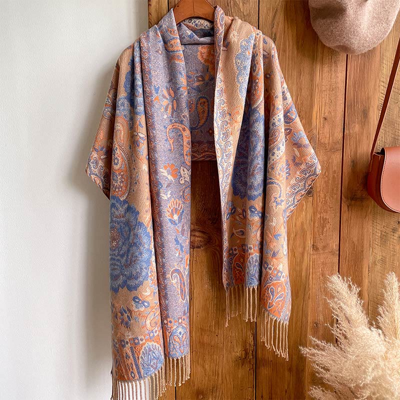 BWOOOH Tibetan Cashew Peony Flowers Vine Tassels Shawl Fa