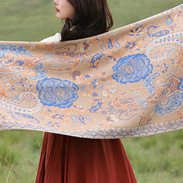 BWOOOH Tibetan Cashew Peony Flowers Vine Tassels Shawl Fa