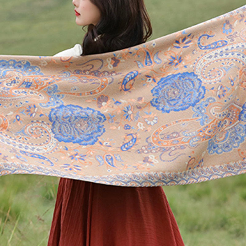 BWOOOH Tibetan Cashew Peony Flowers Vine Tassels Shawl Fa