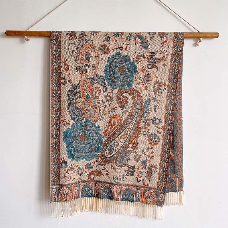 BWOOOH Tibetan Cashew Peony Flowers Vine Tassels Shawl Fa