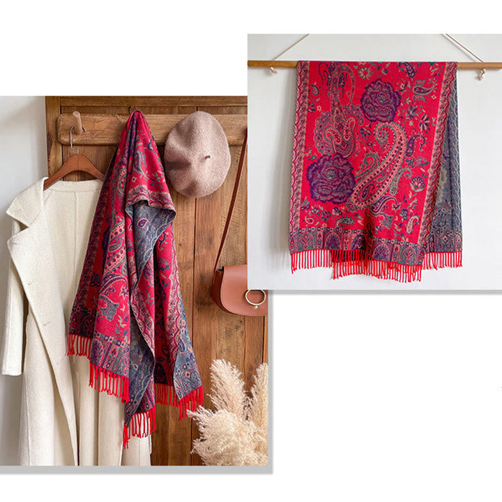 BWOOOH Tibetan Cashew Peony Flowers Vine Tassels Shawl Fa