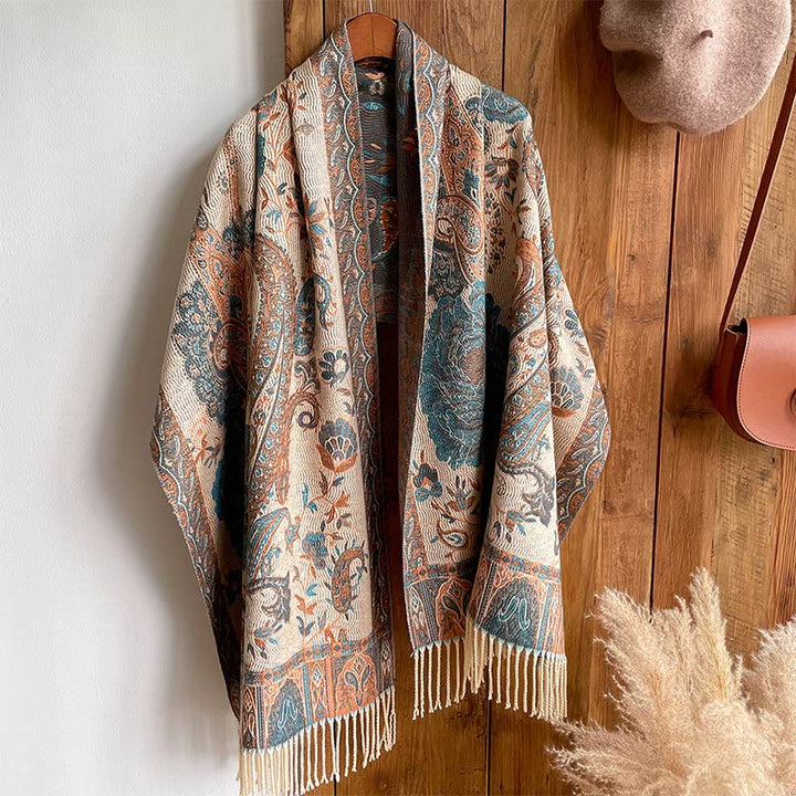 BWOOOH Tibetan Cashew Peony Flowers Vine Tassels Shawl Fa