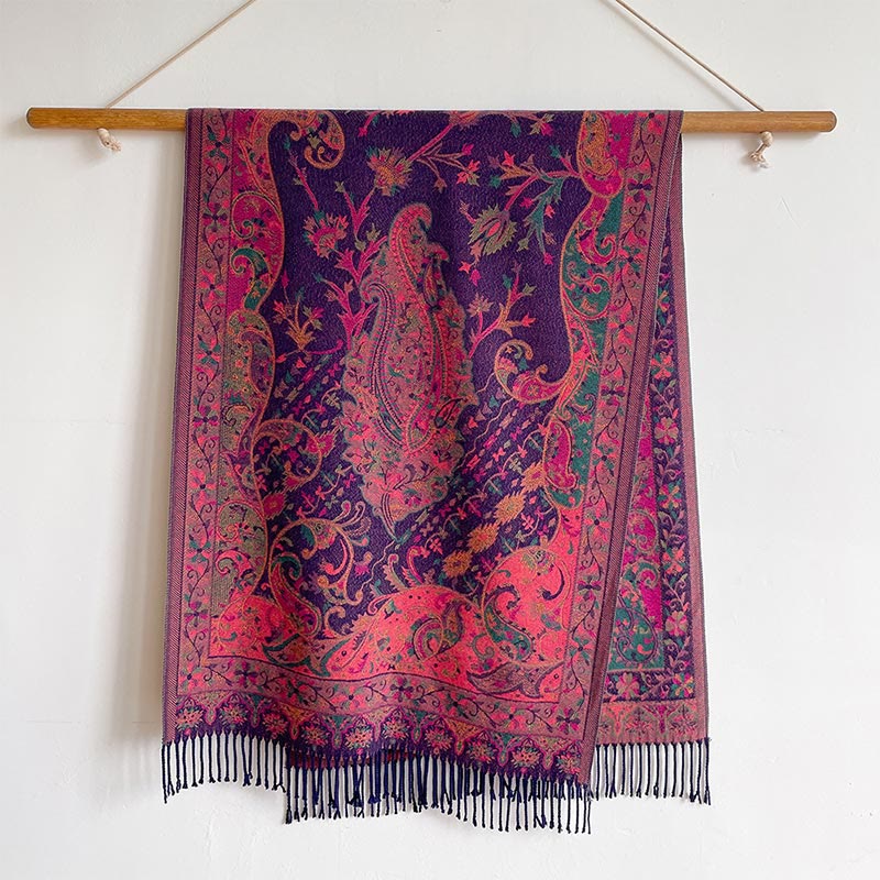 BWOOOH Tibetan Cashew Flowers Vine Pattern Tassels Shawl 