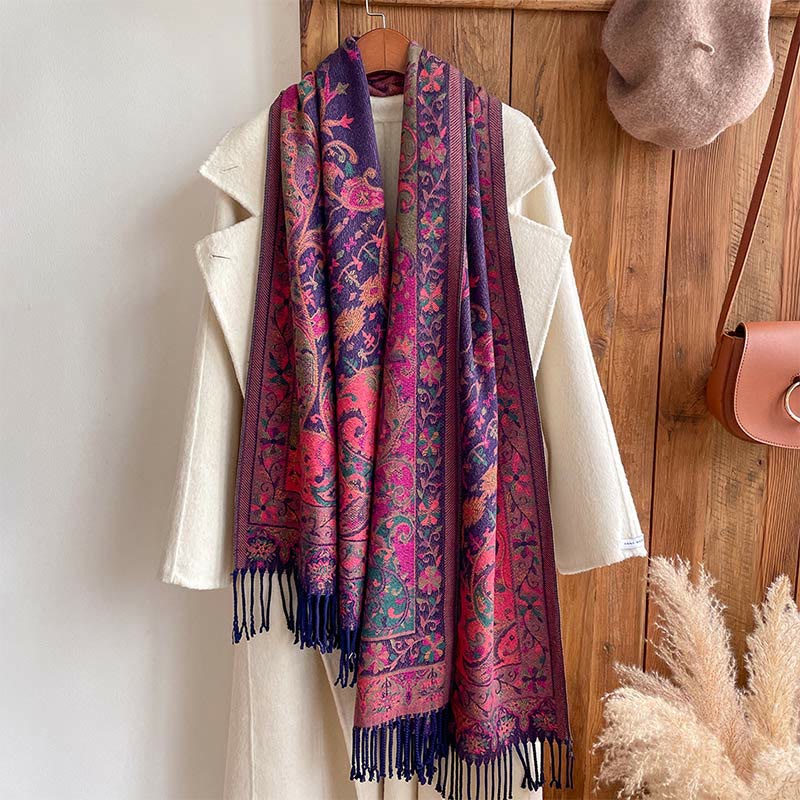 BWOOOH Tibetan Cashew Flowers Vine Pattern Tassels Shawl 