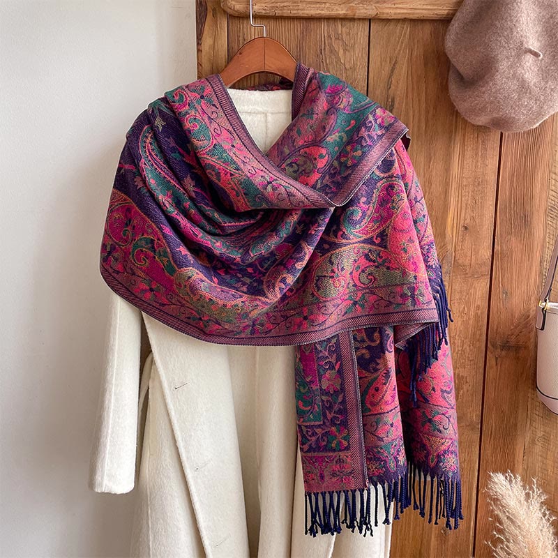 BWOOOH Tibetan Cashew Flowers Vine Pattern Tassels Shawl 