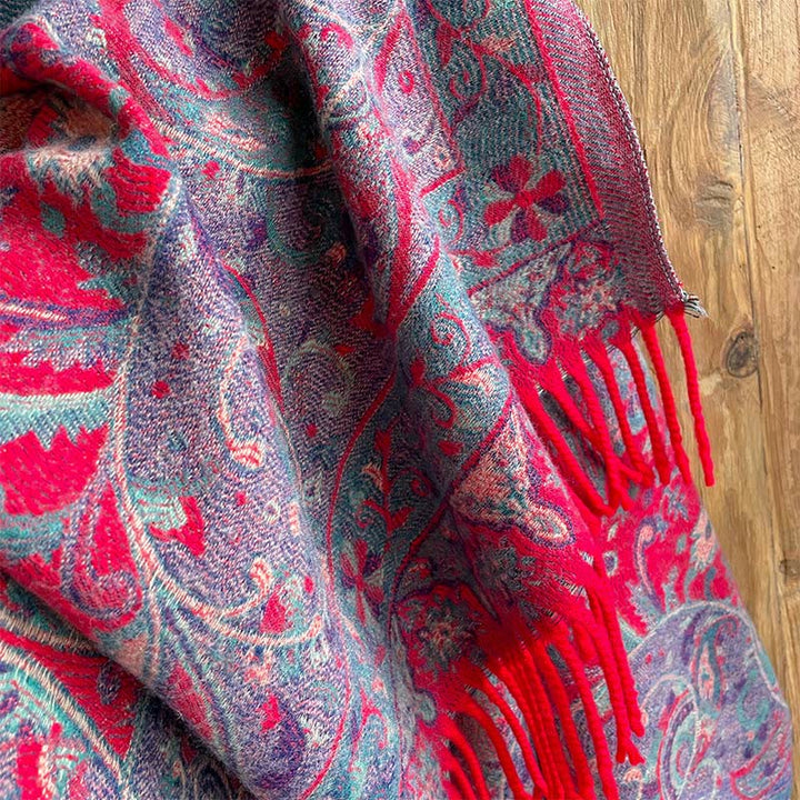 BWOOOH Tibetan Cashew Flowers Vine Pattern Tassels Shawl 