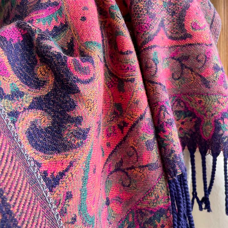 BWOOOH Tibetan Cashew Flowers Vine Pattern Tassels Shawl 
