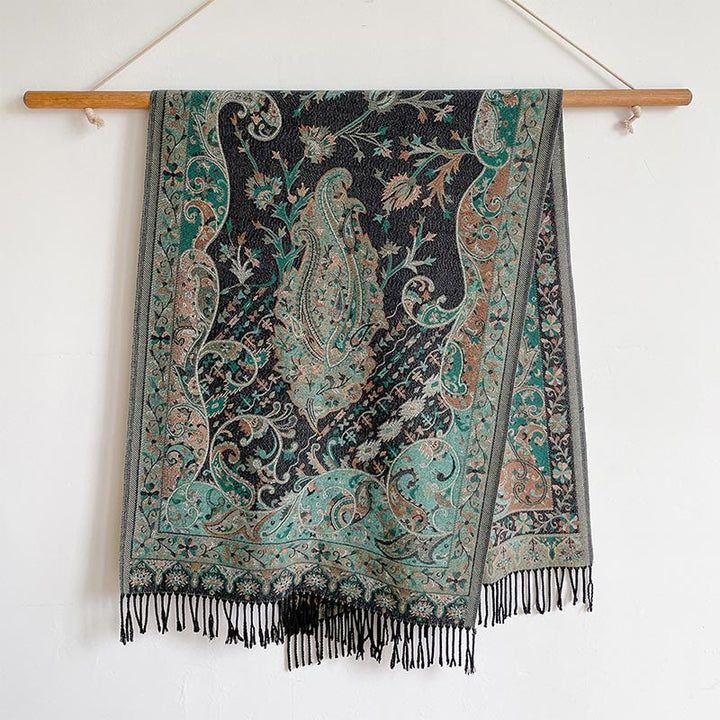 BWOOOH Tibetan Cashew Flowers Vine Pattern Tassels Shawl 