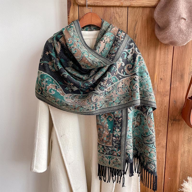 BWOOOH Tibetan Cashew Flowers Vine Pattern Tassels Shawl 