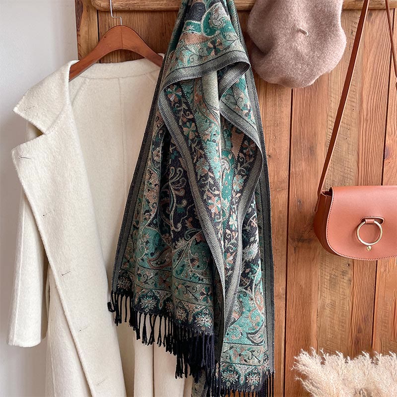 BWOOOH Tibetan Cashew Flowers Vine Pattern Tassels Shawl 