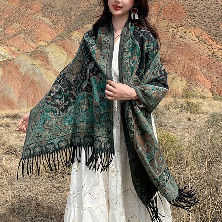 BWOOOH Tibetan Cashew Flowers Vine Pattern Tassels Shawl 