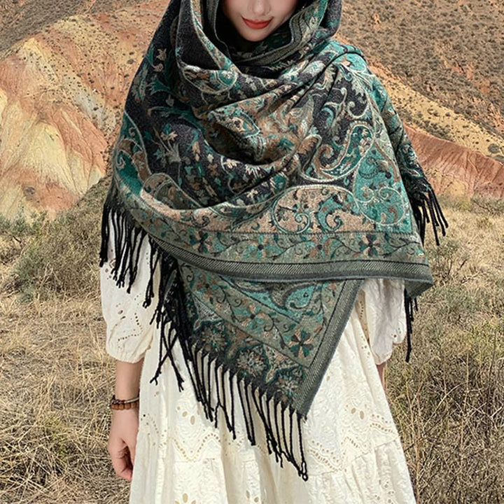 BWOOOH Tibetan Cashew Flowers Vine Pattern Tassels Shawl 