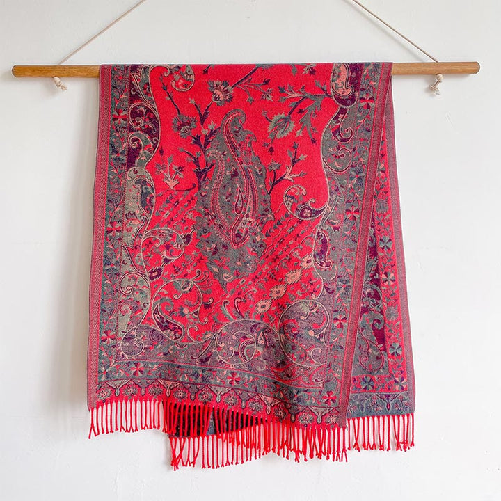 BWOOOH Tibetan Cashew Flowers Vine Pattern Tassels Shawl 
