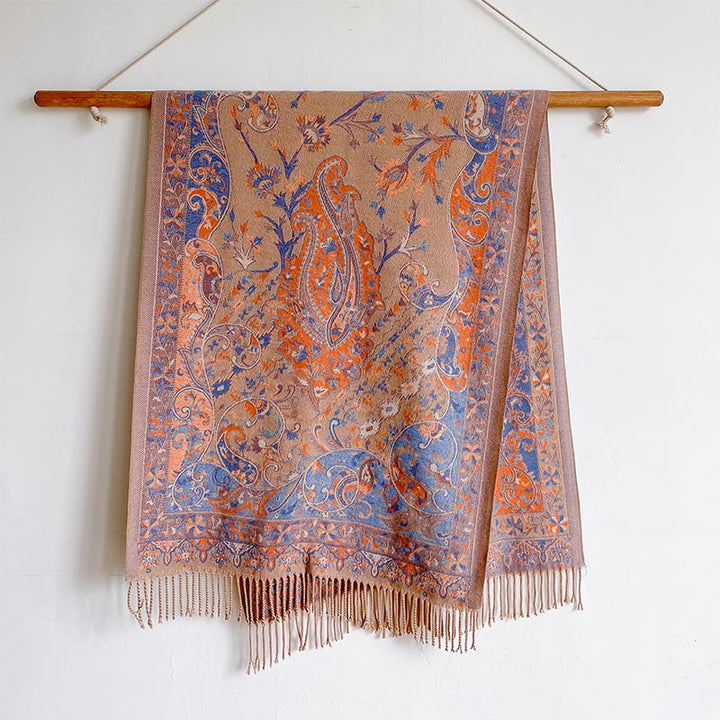 BWOOOH Tibetan Cashew Flowers Vine Pattern Tassels Shawl 