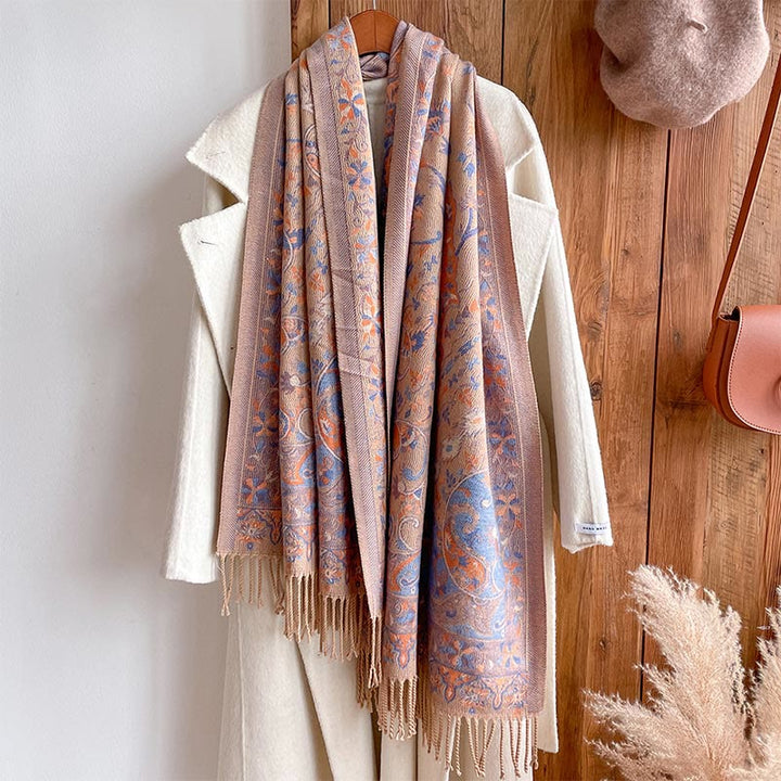 BWOOOH Tibetan Cashew Flowers Vine Pattern Tassels Shawl 
