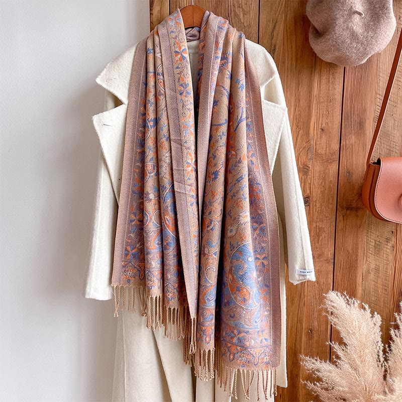 BWOOOH Tibetan Cashew Flowers Vine Pattern Tassels Shawl 