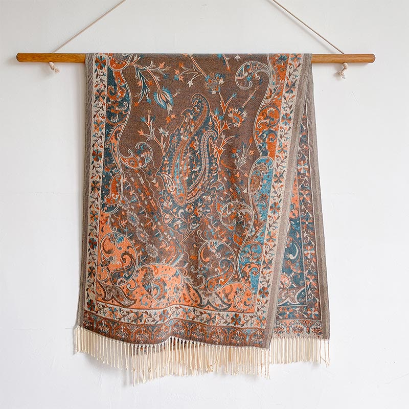 BWOOOH Tibetan Cashew Flowers Vine Pattern Tassels Shawl 