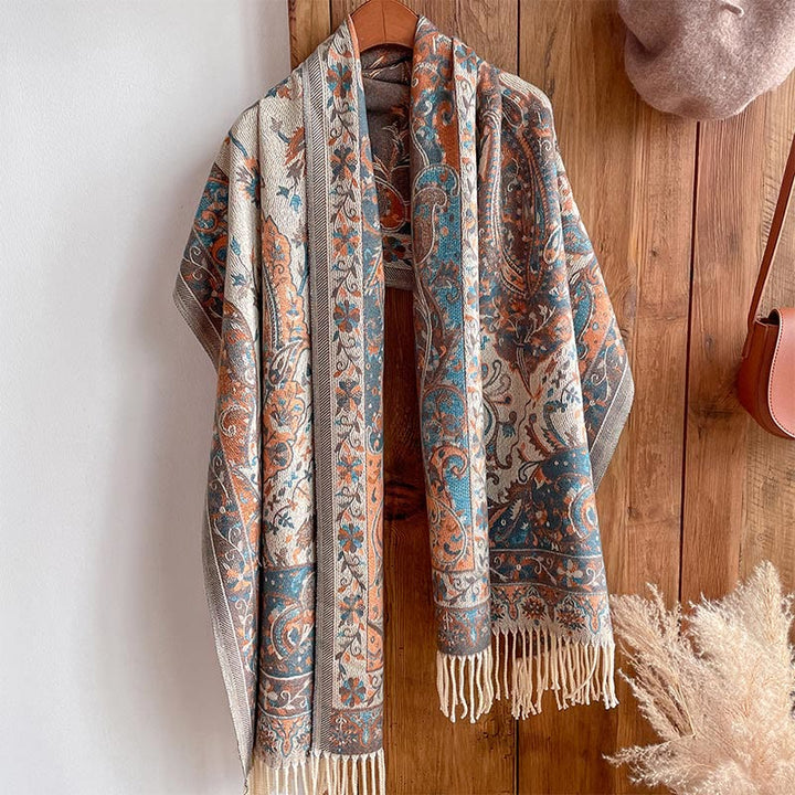 BWOOOH Tibetan Cashew Flowers Vine Pattern Tassels Shawl 