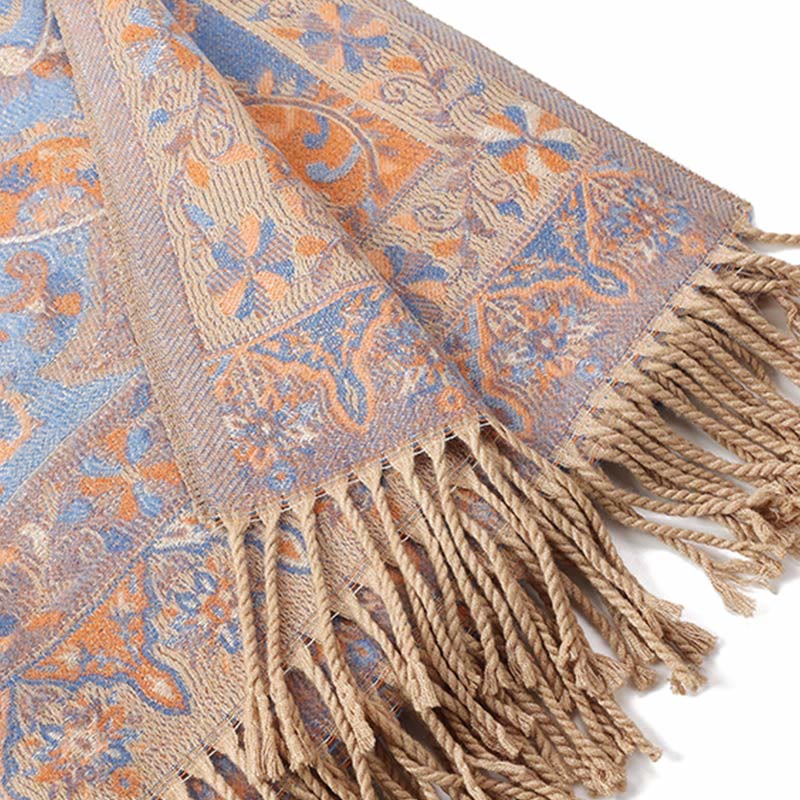 BWOOOH Tibetan Cashew Flowers Vine Pattern Tassels Shawl 