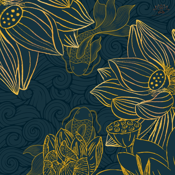 BWOOOH lotus print yoga leggings - Gray Golden Koi Fish Lotus Print Gym Leg